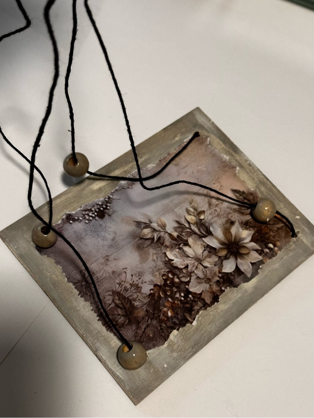 Hand crafted Floral Hanging shelf with Black Cord